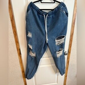 one 5 one Distressed Blue Jogger Pants